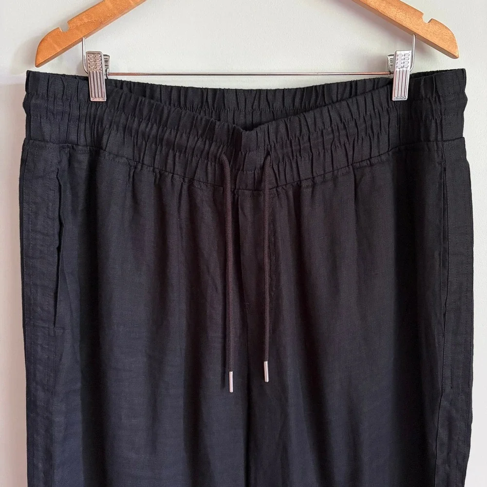 Quince European Linen Wide Leg Pants Size XL Black Drawstring Smocked Pockets